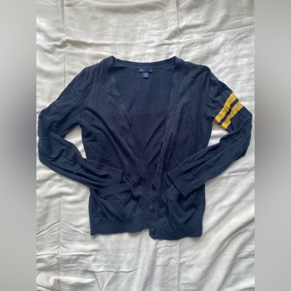 Gap navy blue sweater with yellow stripe detail